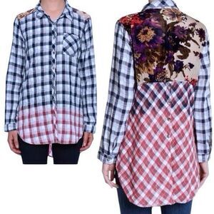 Aratta Silent Journey Valencia Blouse Hombre Plaid/Silk Velvet Burnout Size M